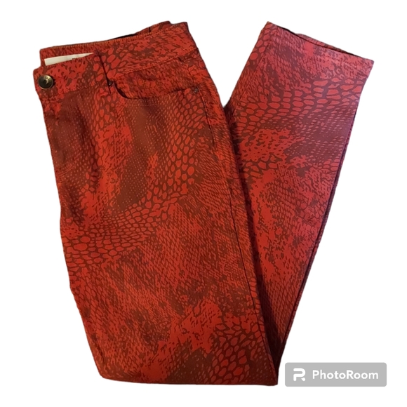 DKNY Red and Black Animal Print Denim Jegging Jeans Size 12 - Picture 2 of 10